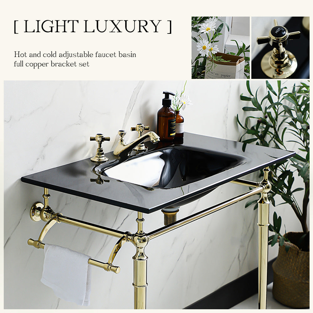 basin bathroom sink traditional stainless steel stand tempered glass classic wash-Fanwin