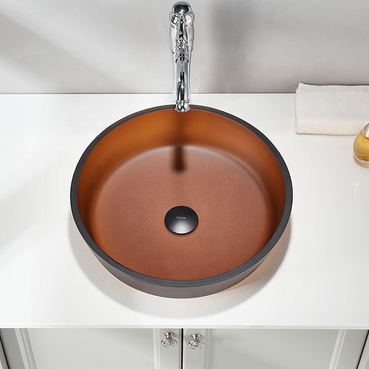 Basin Sink Bathroom Washbasin Tempered Glass Sink Freestand Vessel Wash Macaron Brown CUPC Certification-Fanwin