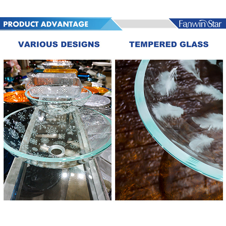 sink basin tempered glass clear vessel bathroom laser crystal-Fanwin
